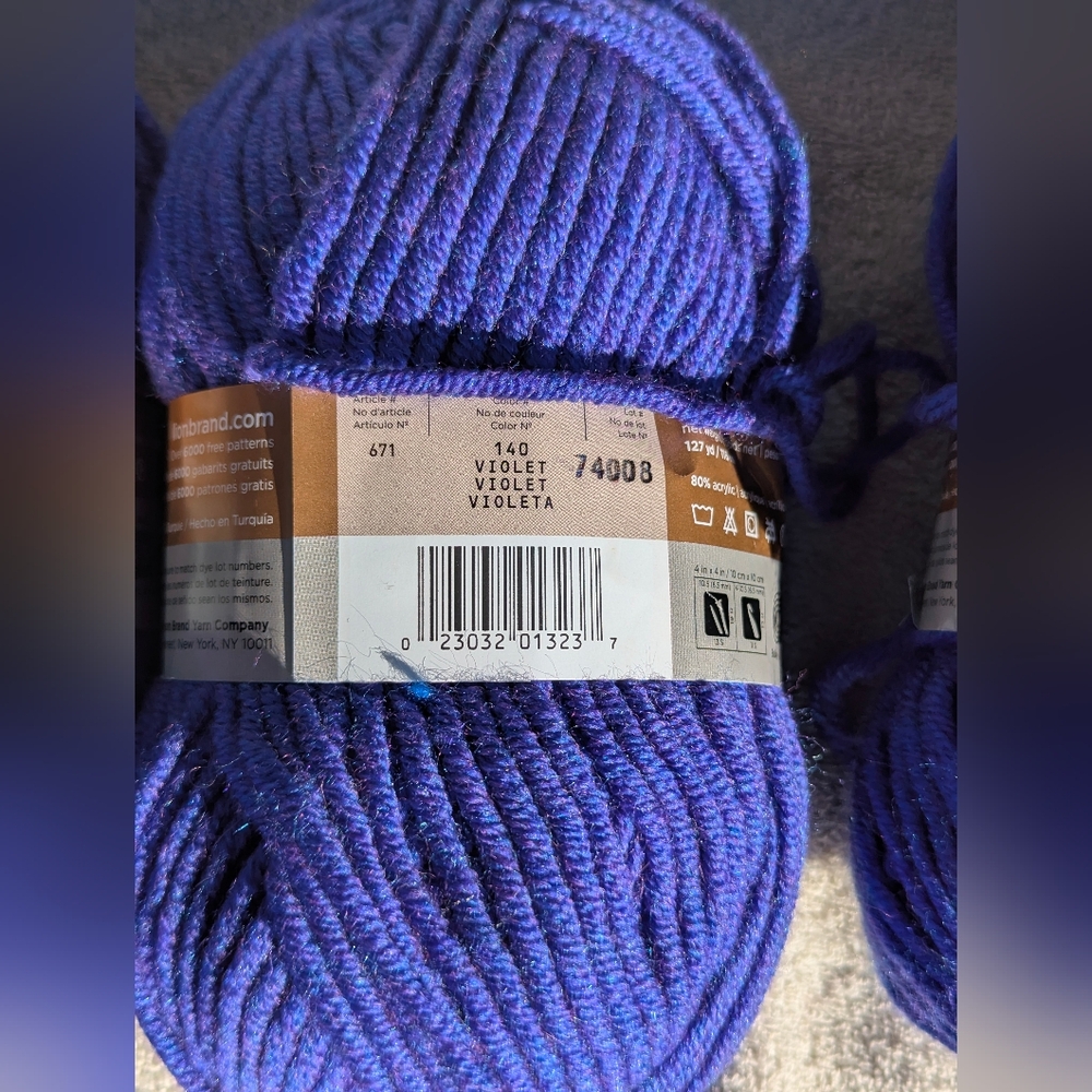 Lion Brand Woolspun Yarn in Orchid ,Purple Blue Blend, 4 New Vintage Skiens - Picture 7 of 10